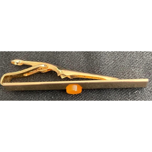 vintage Swank tie clip bar clasp round acrylic yellow gold gold tone signed - Picture 2 of 4